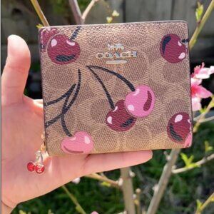 Coach Brown and Pink Cherry Print Wallet